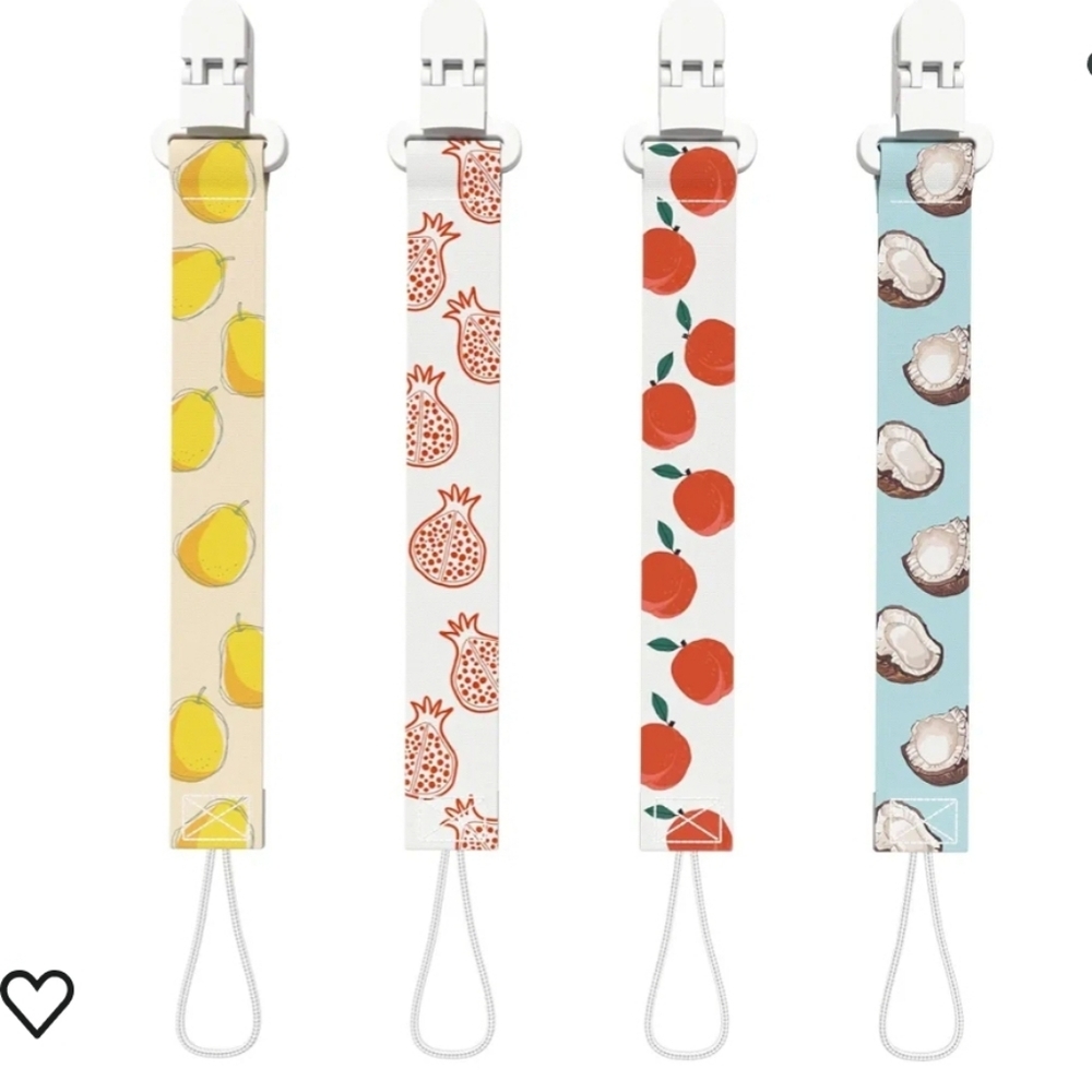 New in box! Freebear baby pacifier clip set Juicy fruit design box set of 4